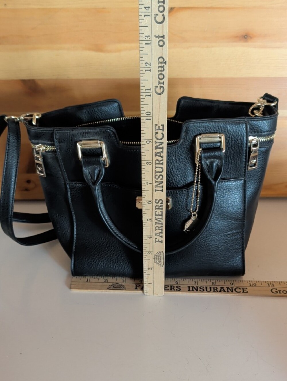 Big Buddha, Chic Black Women's Satchel Handbag with Gold Hardware. - Picture 10 of 12